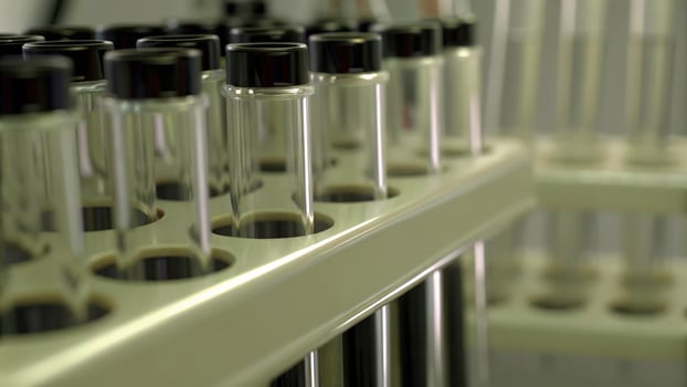 Close-Up of Laboratory Test Tubes Organized in a Rack photo