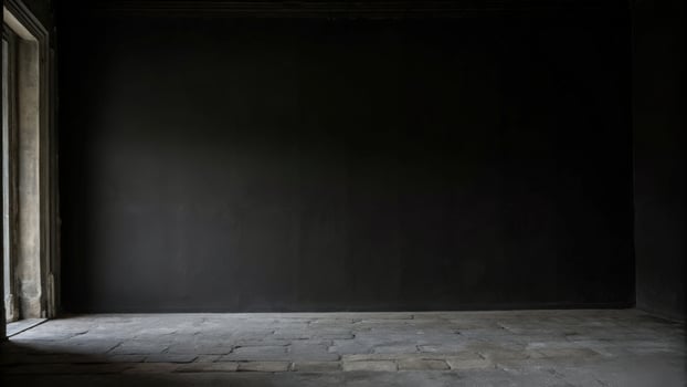 Minimalist dark empty room with natural light entering. photo