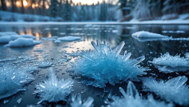 Ice Crystals Forming on Frozen Lake Surface photo