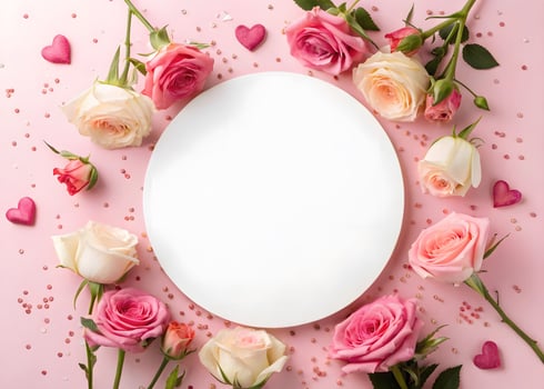 Elegant Floral Frame with Roses and Blank Space for Text Photo