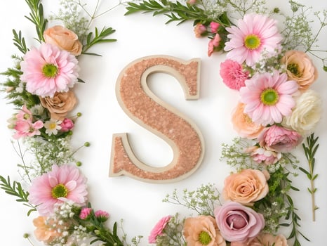 Elegant Floral Letter S Decor with Pastel Flowers Photo