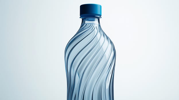 Blue Cap Bottle with Swirl Design and Light Reflections on a White Background photo