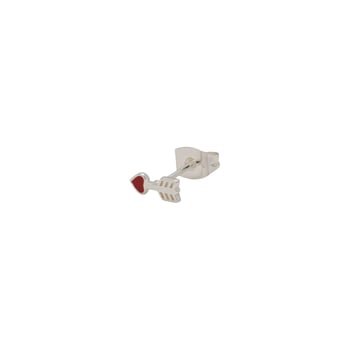 Silver stud earring featuring arrow with red heart for valentines day photo