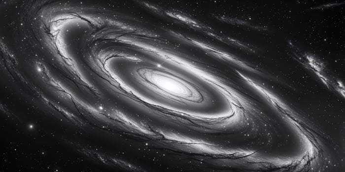 Swirling cosmic vista of galaxy with bright center reminiscent of grand cosmic dance in deep space photo
