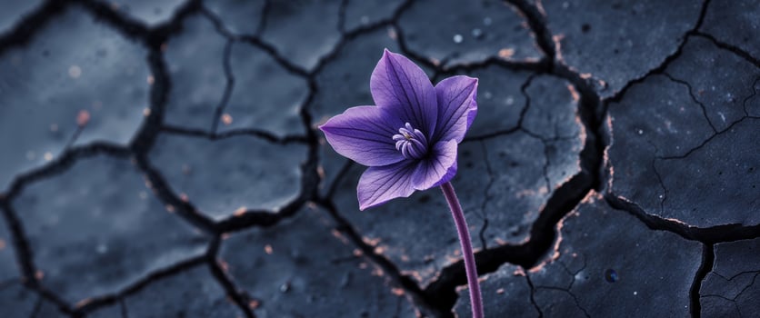 Single Purple Flower on Dark Cracked Surface. photo