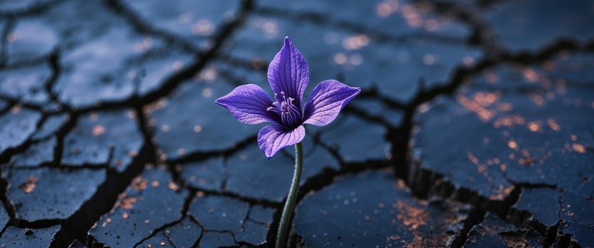 Single Purple Flower on Dark Cracked Surface photo