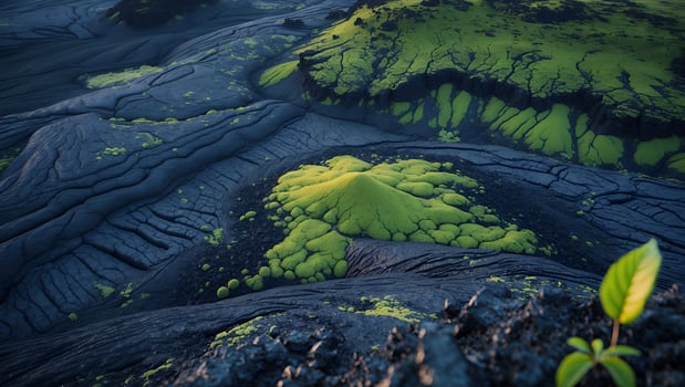 Volcanic Landscape with Moss Covered Lava Field photo