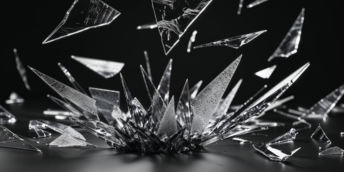 Many shards of glass are exploding on a black background photo