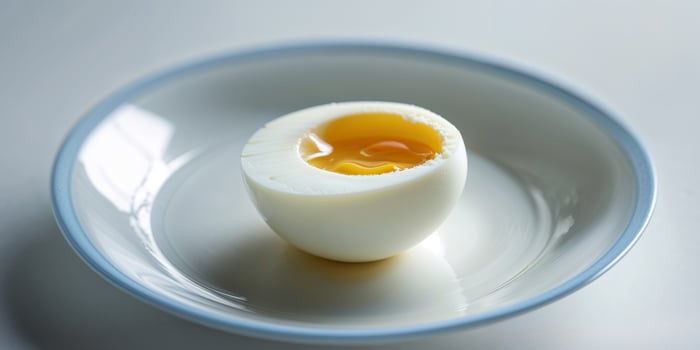 An egg is cut in half on a white plate photo