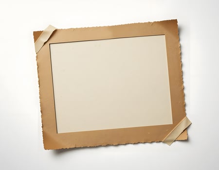 Vintage brown photo frame with blank paper on a white background