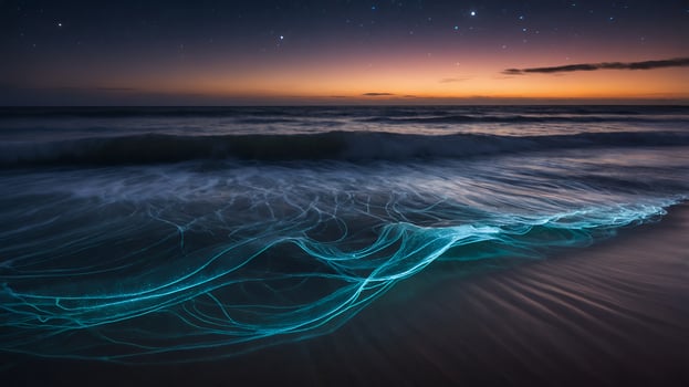 Ocean Wave at Night with Stars and Bioluminescence photo