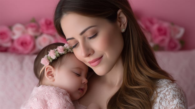 Tender moments mother and baby bonding home setting portrait photography soft lighting emotional connection photo