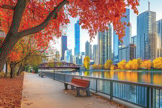 A bench is sitting on the side of a river photo