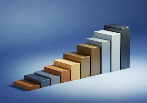 3d illustration of a bar chart with different colored blocks photo