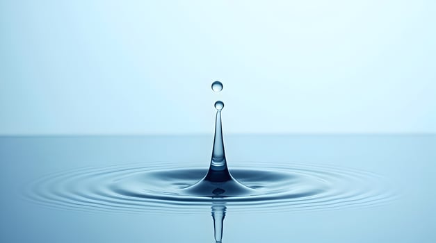 Water drop with ripple on blue surface photo