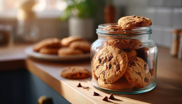 Baking delicious chocolate chip cookies at home kitchen food photography cozy environment close-up shot photo