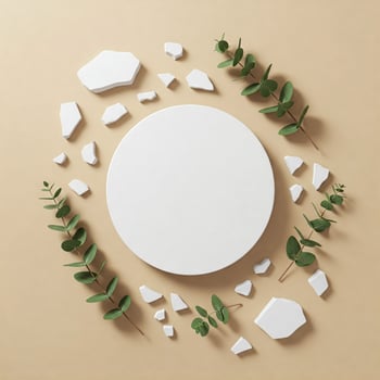 Minimalist Product Display with Eucalyptus and Stone Fragments. photo