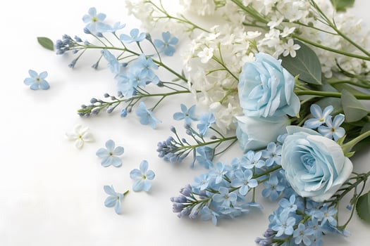 A Variety of Delicate Light Blue Flowers Arranged Photo