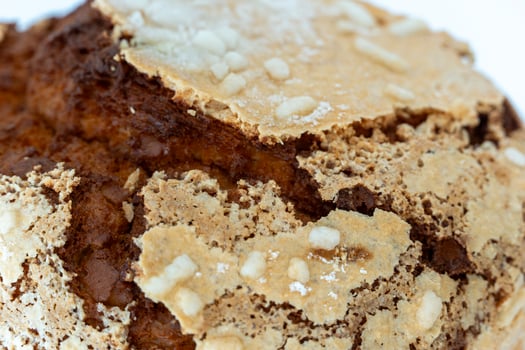 Bakery top view, panettone delicious bakery close up crust showing detailed texture and cracks photo