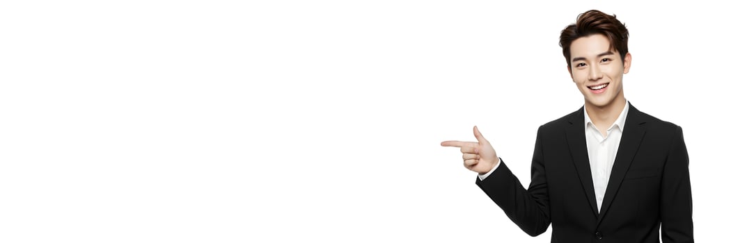 Business Professional in Suit Pointing Hand for Presentation Banner 8 photo
