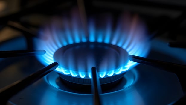Blue Flame Burning on Gas Stove Burner photo