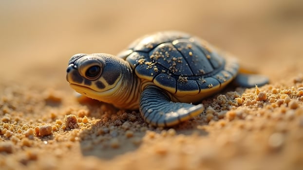 Tiny Sea Turtle Hatchling on Sandy Beach photo