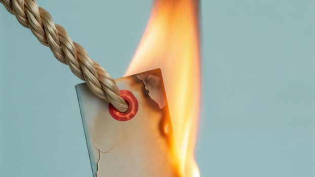 Frustrated buyer burns price tag in emotional display of high costs at home closeup shot unique concept photo