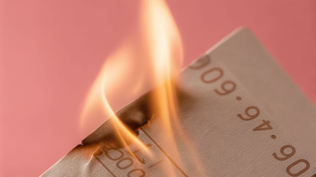 Burning price tag represents frustration over high costs while buying in today's economy photo