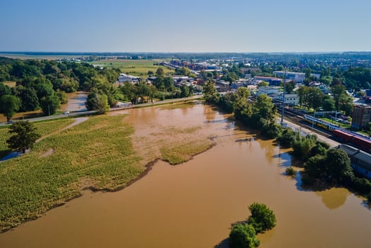 Flooded railway and industrial zone photo