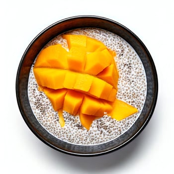 Chia pudding with mango slices photo