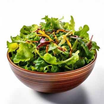 A bowl of salad with greens and other ingredients photo