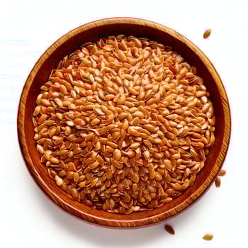 Flax seeds in a bowl on a white background photo