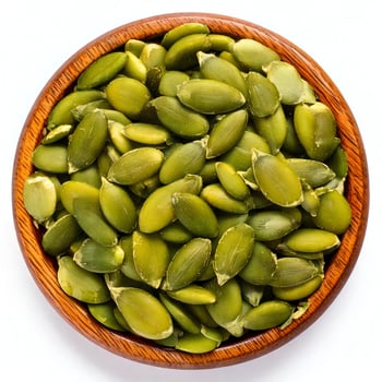 A bowl full of pumpkin seeds on a white background photo