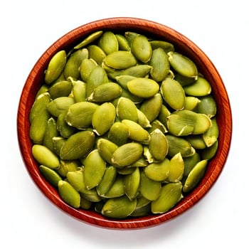 A bowl of pumpkin seeds on a white background photo