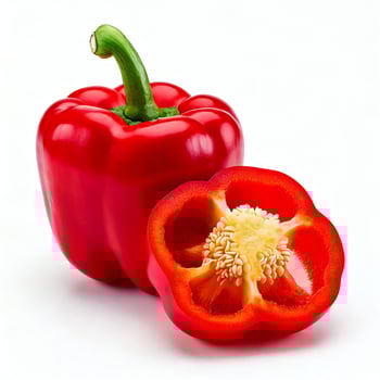 A red pepper and a half eaten pepper photo