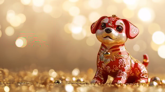 A figurine of a dog with gold decorations photo