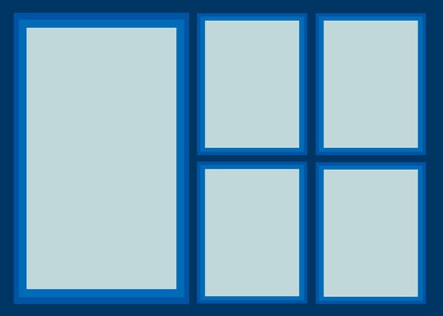 a blue window with four windows and a white frame photo