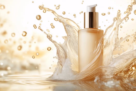 A bottle of skin care product splashing water photo