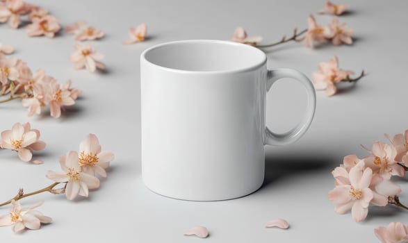 white mug mockup on grey background photo