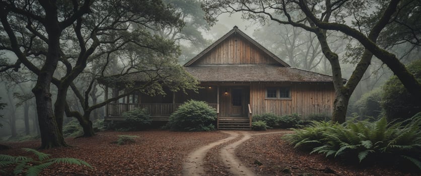 Rustic wooden house exterior design in nature. photo
