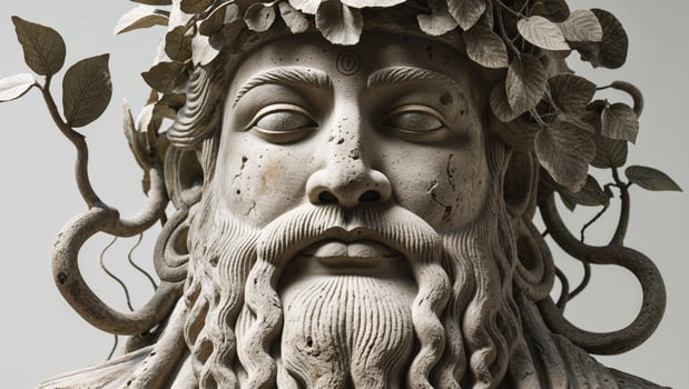 A statue of a man with a long beard and a wreath of leaves photo