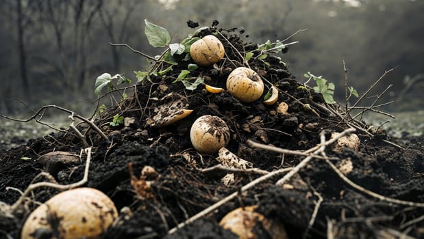 A pile of dirt with some eggs on top photo