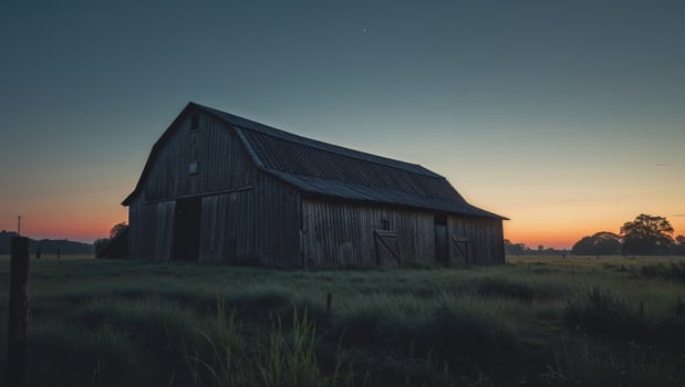 Rural twilight landscape capturing the timeless beauty of the countryside barn photo