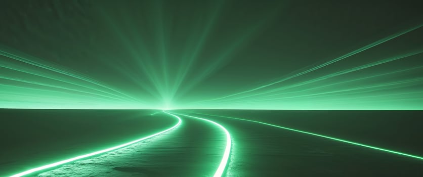 A glowing green pathway leads into a mysterious bright light photo