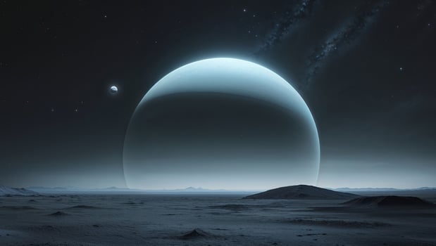 Alien landscape with large celestial bodies photo