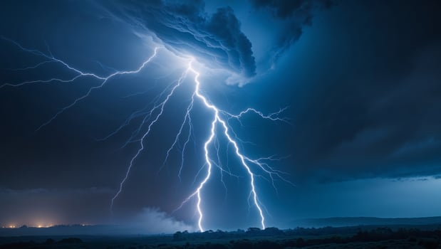 Lightning strikes over a dark sky with a large cloud in the background photo