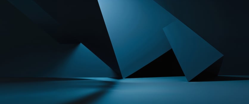 An abstract blue room with a dark floor and a light coming from the corner photo