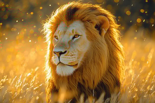 A lion in a field with golden light photo