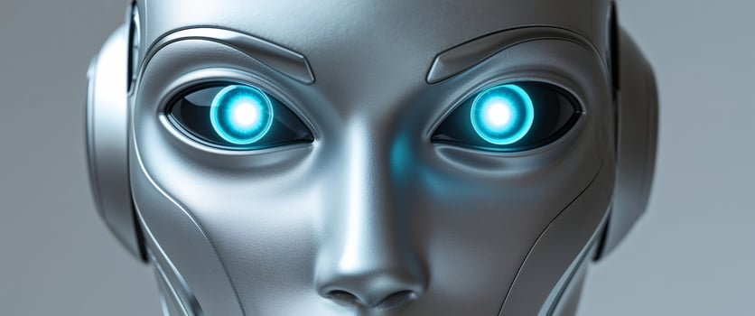 Close Up Of Futuristic Robot With Glowing Eyes photo
