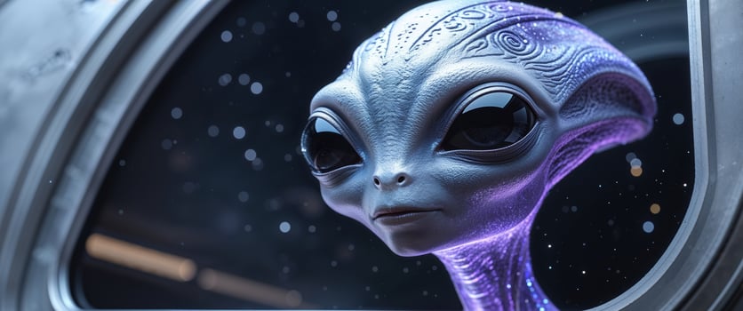 Alien creature observing through spacecraft window. photo
